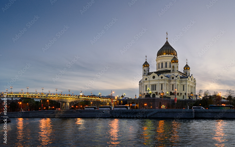 Evening panoramic view of the Cathedral of Christ the Savior in