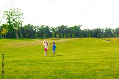 Two kids are running.