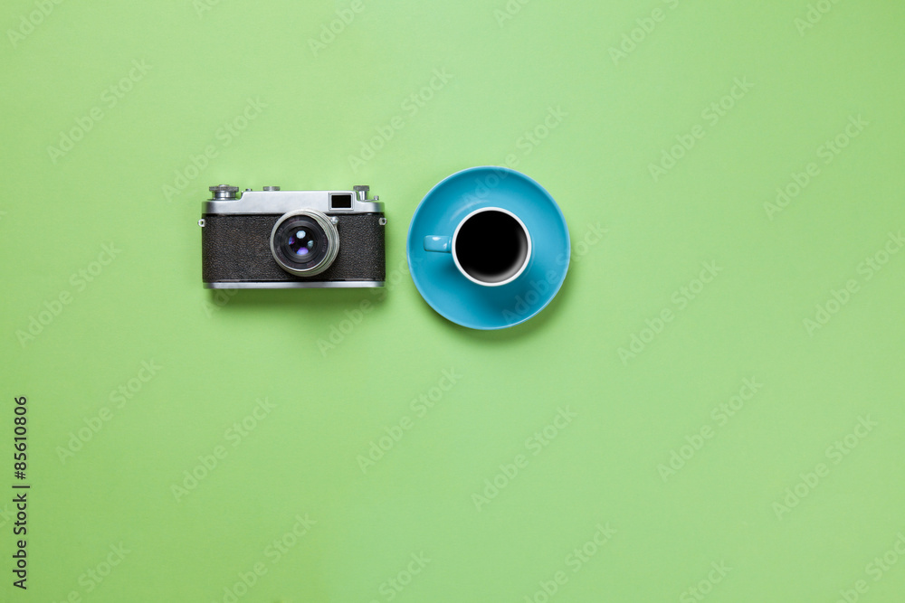 Cup of coffee and classic camera Cup of coffee and classic camera