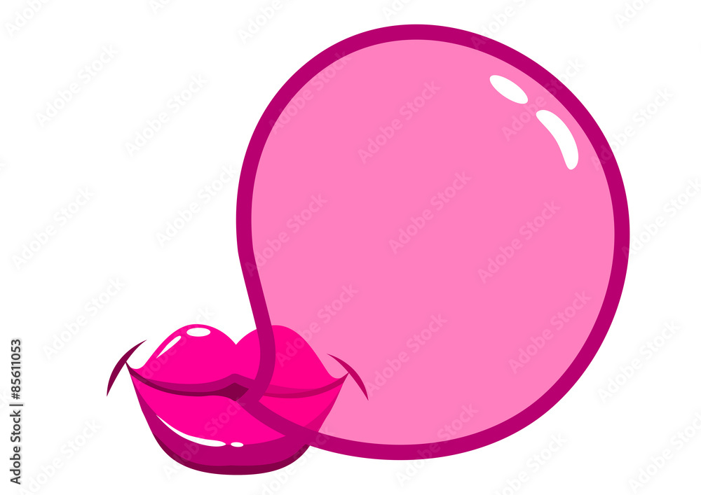 Fototapeta premium Lips blowing a bubblegum bubble. Vector illustration