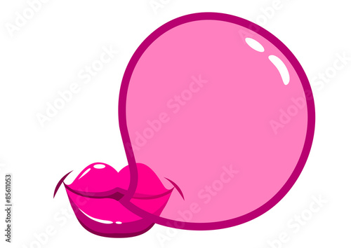 Lips blowing a bubblegum bubble. Vector illustration