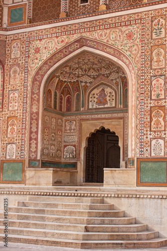An ornately decorated entrance to the sixteenth century Amber Fort in Rajasthan