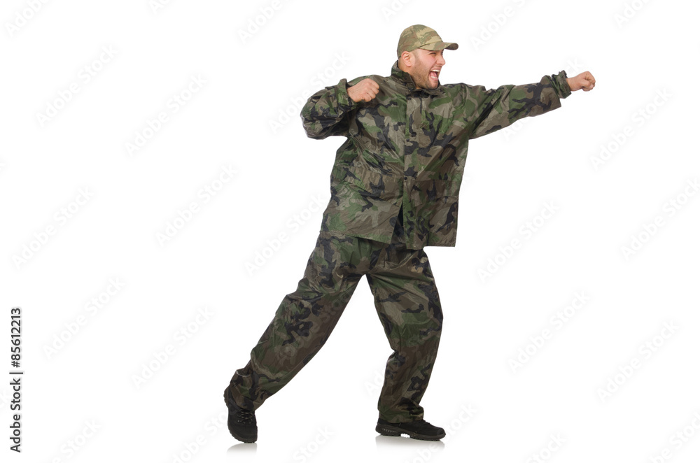 Young man in soldier uniform isolated on white Young man in soldier uniform isolated on white