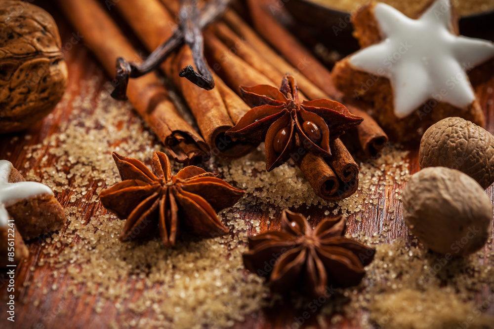 Baking ingredients and spices for Christmas cookies Baking ingredients and spices for Christmas cookies