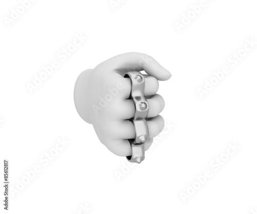 Hand in a white glove holding a knuckles. 3d render. White backg