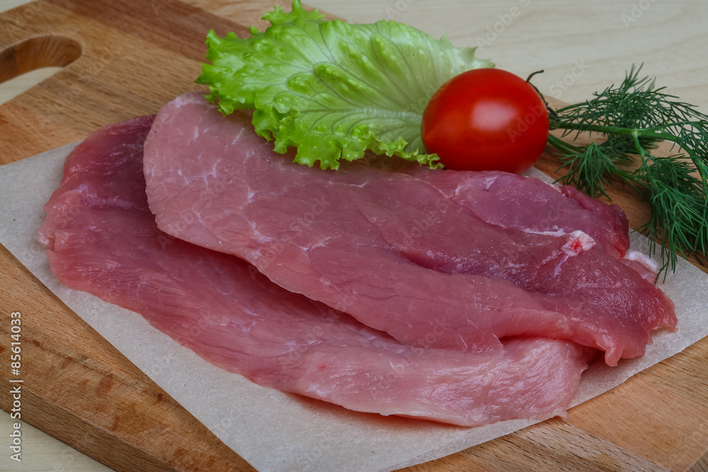 Raw pork schnitzel