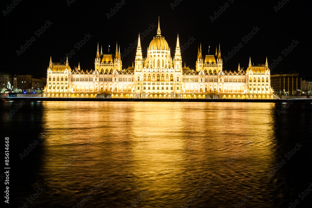 Fototapeta premium The Hungarian Parliament Building with bright and beautiful illu