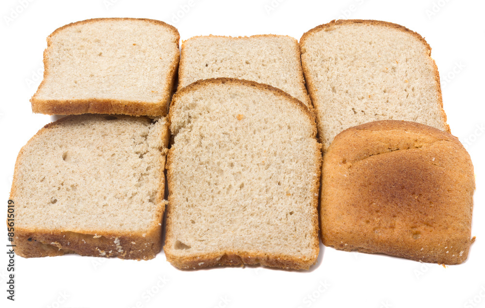 Sliced bread closeup. Isolated on white background Sliced bread closeup. Isolated on white background
