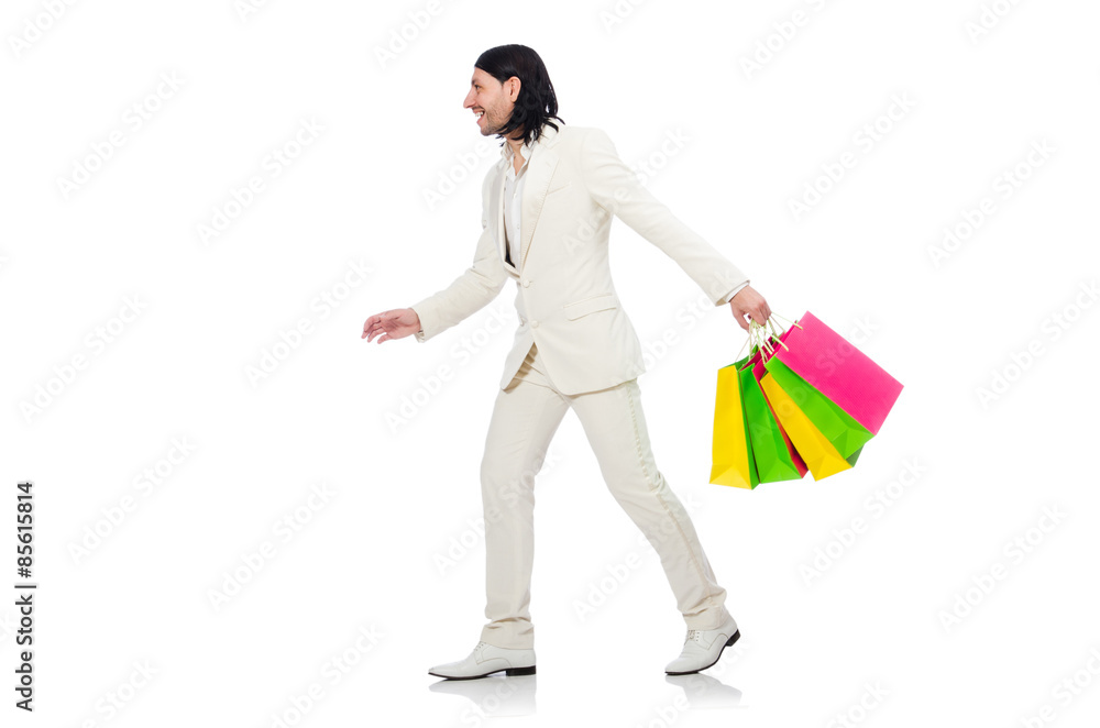 Man with shopping bags isolated on white Man with shopping bags isolated on white