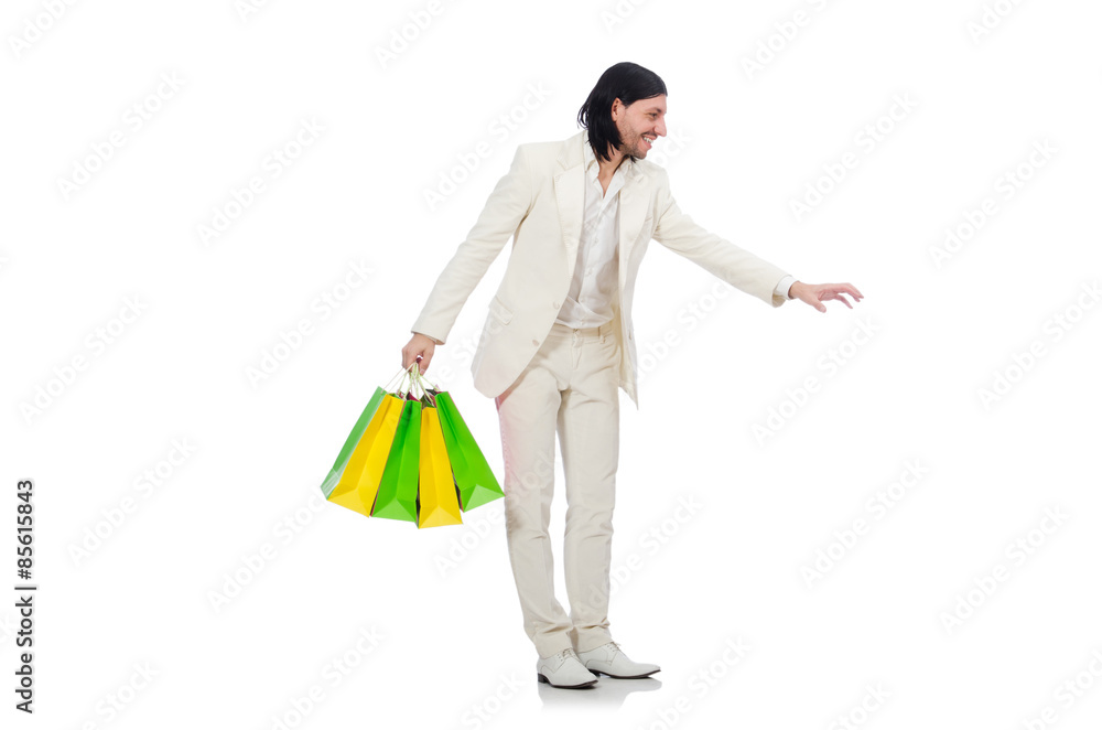 Man with shopping bags isolated on white Man with shopping bags isolated on white
