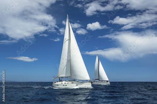 Fototapeta Naklejka Na Ścianę i Meble -  Sailing at the Aegean Sea in Greece. Sailing regatta. Luxury yachts.