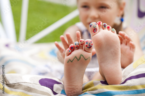 Painted childrens fingers feet