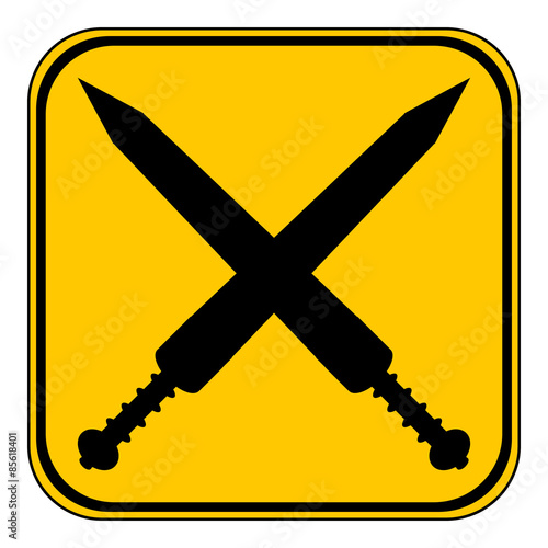 Crossed gladius swords button.