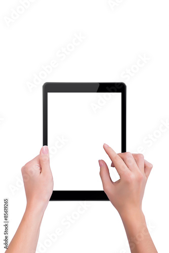 Woman touches the black the tablet