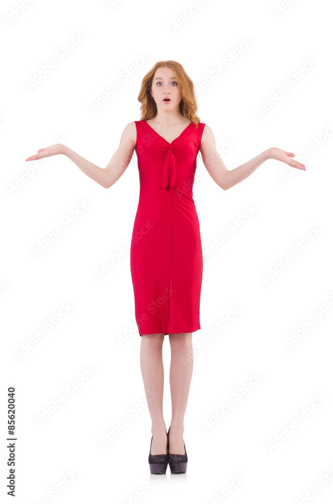 Pretty young girl in red dress isolated on white Pretty young girl in red dress isolated on white