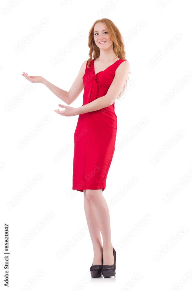 Pretty young girl in red dress isolated on white Pretty young girl in red dress isolated on white