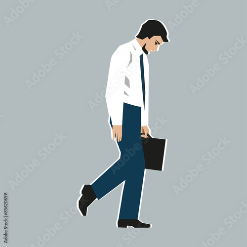 Vector illustration. Worker, man, was fired. Staff reductions due to the financial crisis. Unemployment due to the recession. Downsizing of office people. Loss of prospects because of the reduction.