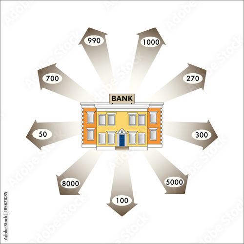 Vector illustration. Business graphics. Infographics: Bank Loans as a cash flow. Loans and advances to customers of the bank. Repayment of loans with interest. Banking.