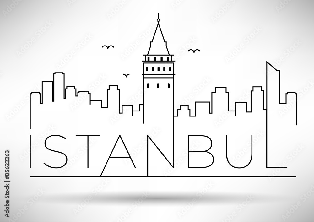 Istanbul City Line Silhouette Typographic Design
