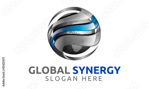 3d, global, globe, world, earth, synergy, silver,  blue, logo