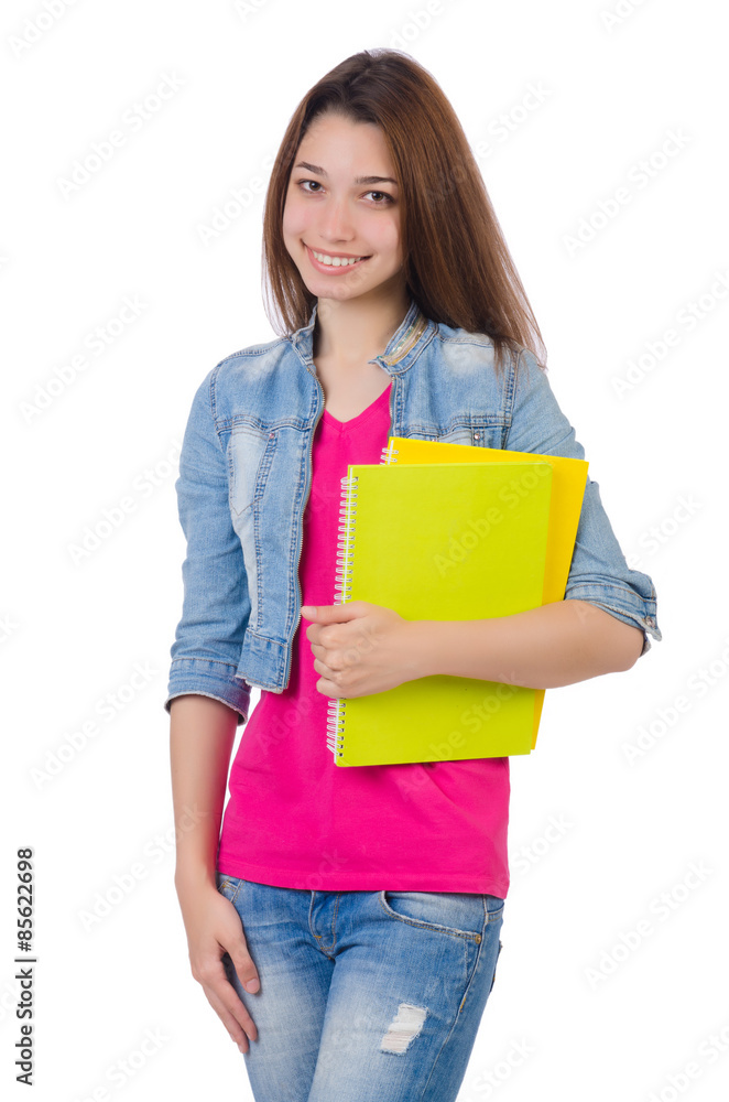 Student girl with books on white Student girl with books on white