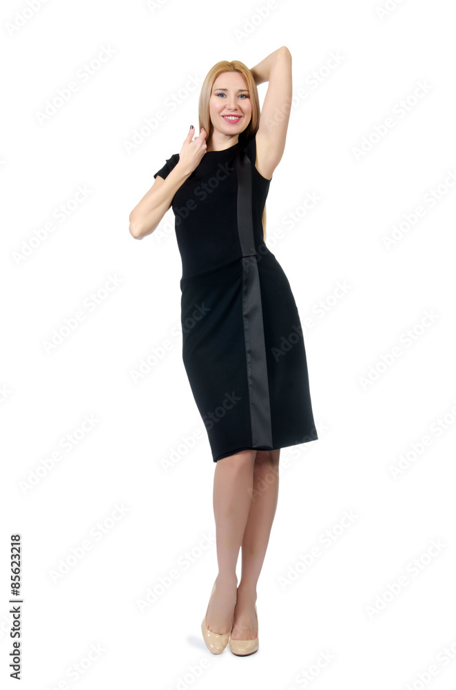 Pretty pregnant woman in black dress isolated on white Pretty pregnant woman in black dress isolated on white