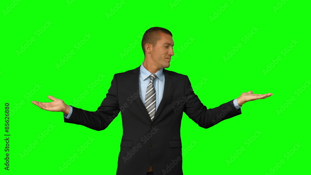 Businessman presenting with hands Businessman presenting with hands