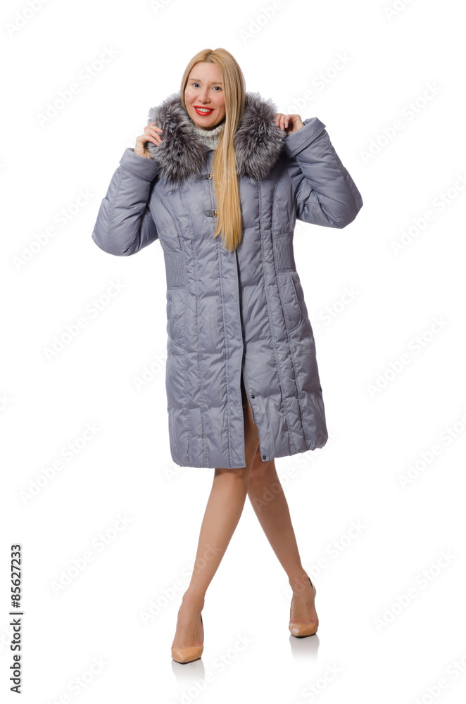 Beautiful woman in gray jacket isolated on white Beautiful woman in gray jacket isolated on white