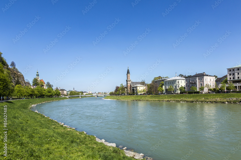 beautiful view of Salzburg skyline and Salzach river beautiful view of Salzburg skyline and Salzach river