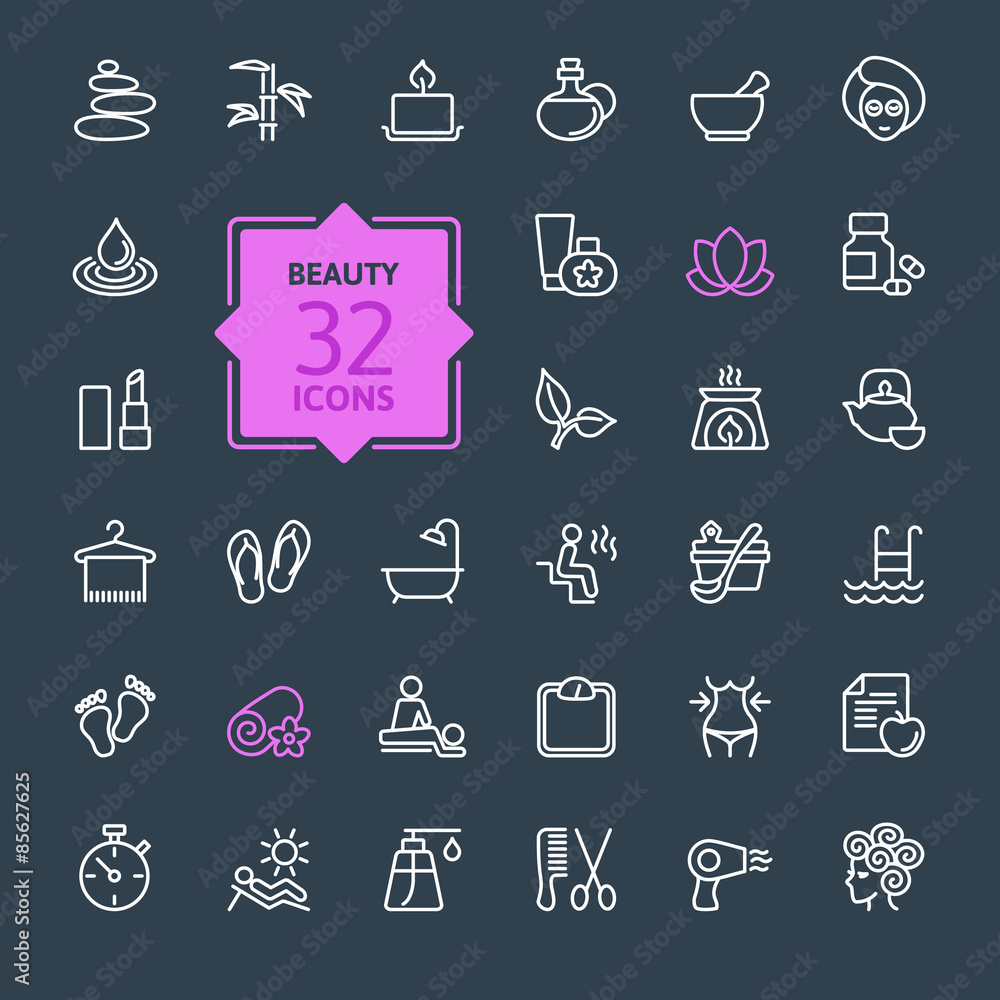 Thin lines web icon set - Spa & Beauty Thin lines web icon set - Spa & Beauty