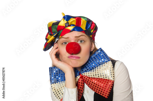 Pretty female clown isolated on white