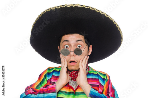 Funny mexican wearing poncho isolated on white