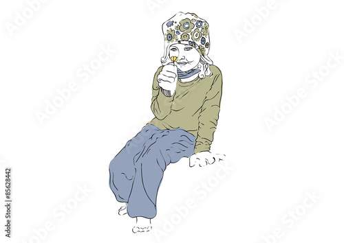 Girl Smelling Flower