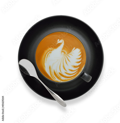 Latte art , coffee isolate on white background , bird shape photo