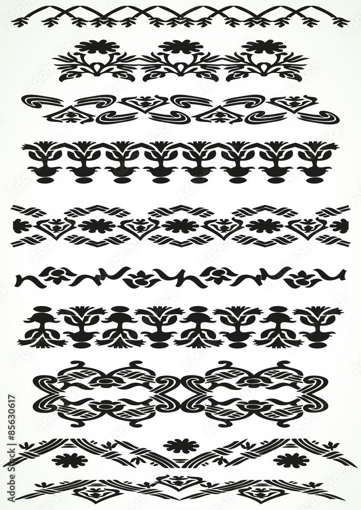 Fototapeta premium Vintage border floral set seamless vector illustration