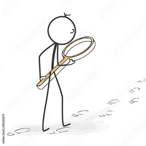 Strichmännchen auf Spurensuche - Spuren, Lupe, Suchen, verfolgen, Fußabdrücke, Detektiv, Fährtensucher, nachspionieren, Tracks magnifier, search, track, footprints, analyzing, detective, spy tracker,