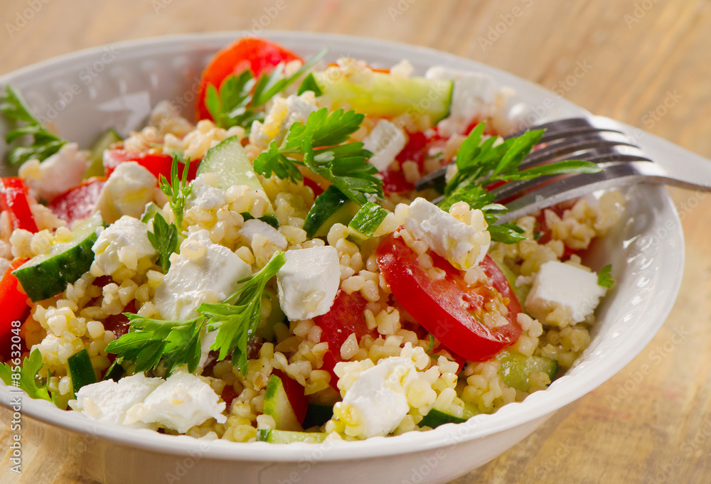 Gluten free vegetable salad with feta cheese. Gluten free vegetable salad with feta cheese.