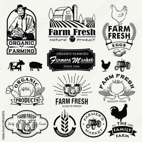 Retro Farm Fresh labels, logos, badges, icons, objects and elements.