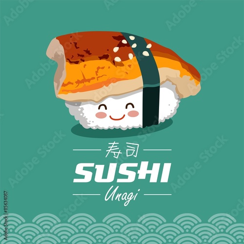 Vector sushi cartoon character illustration.