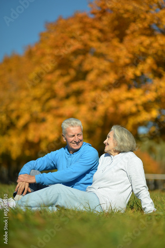 Mature couple in the autumn park