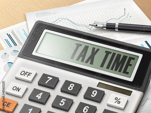 calculator with the word tax time