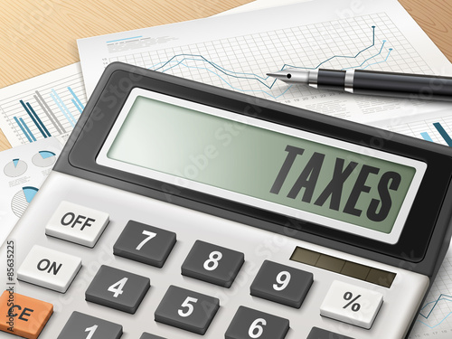 calculator with the word taxes