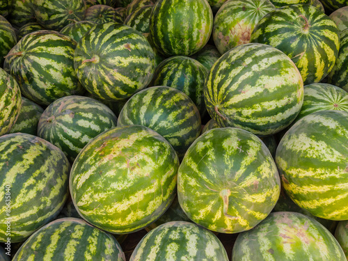 Ripe watermelons at the bazaar in Bukhara, Uzbekistan