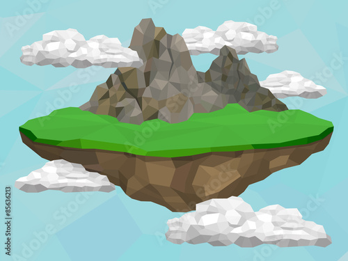 Floating island with mountain and meadow in the sky