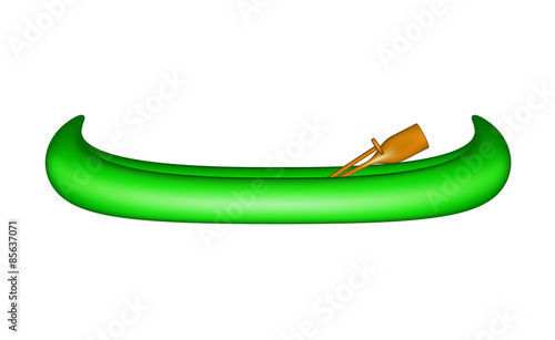 Canoe in green design with wooden paddles