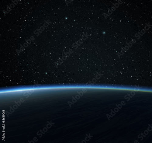 Blue planet and stars. Space background.
