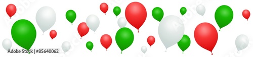 Banner Red, green, white balloons on white background