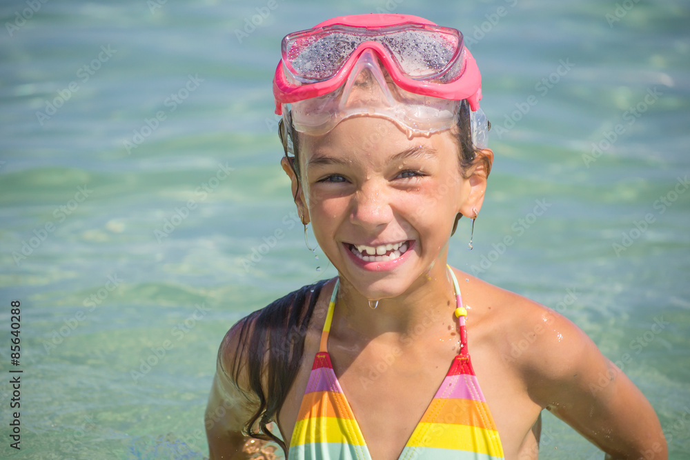 Girl emerged in the diving mask Stock Photo Adobe Stock