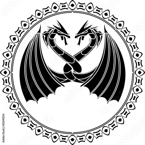 dancing dragons in the ring. stencil. vector illustration