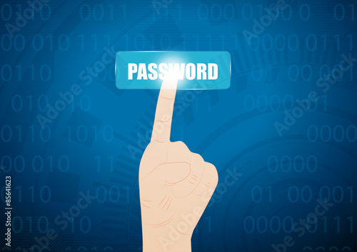 hand press on password button on virtual screen.Vector illustrat